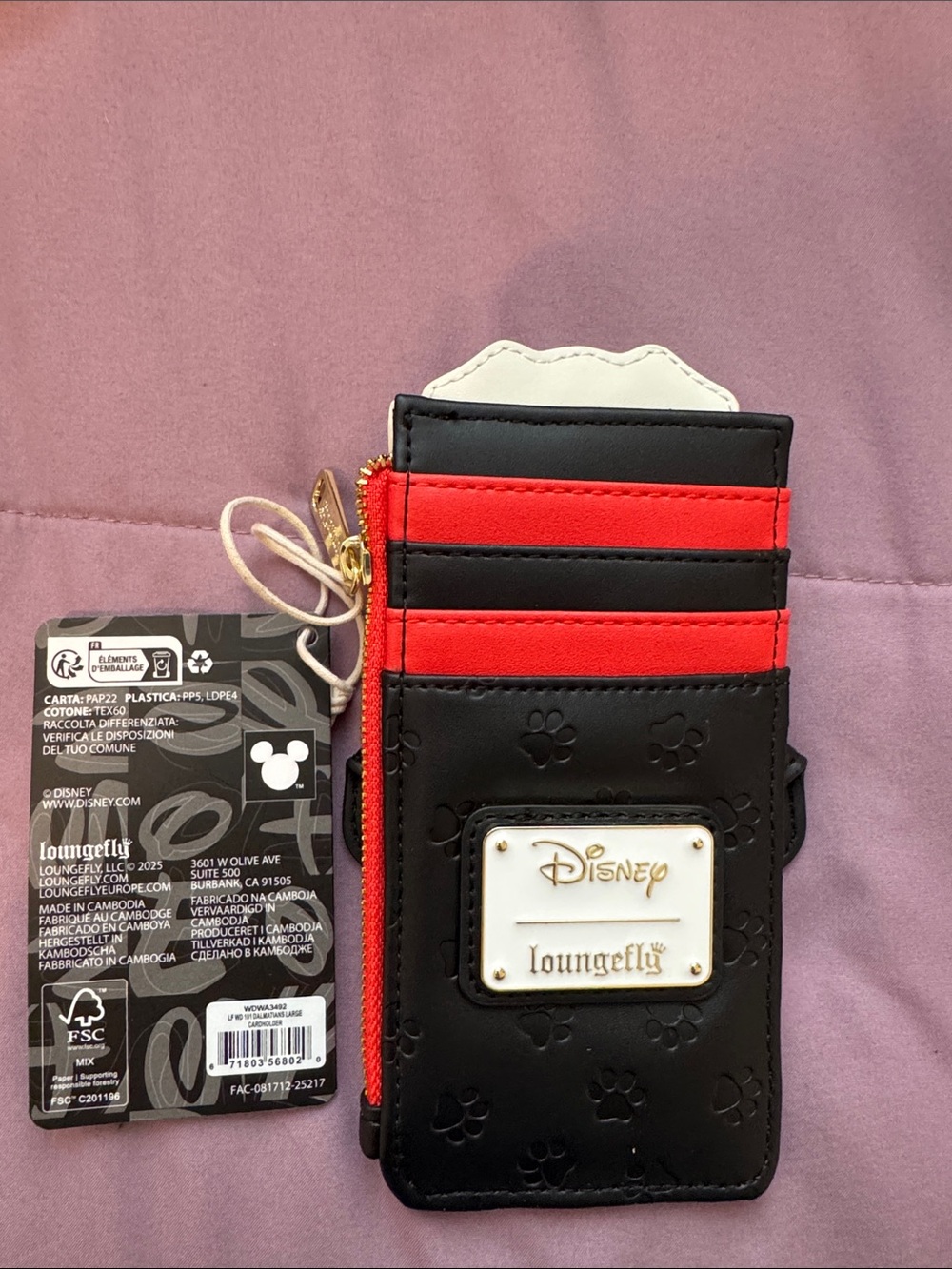 Loungefly Black and Red Disney Paw Print Card Wallet with Gold Accent - Picture 2 of 2